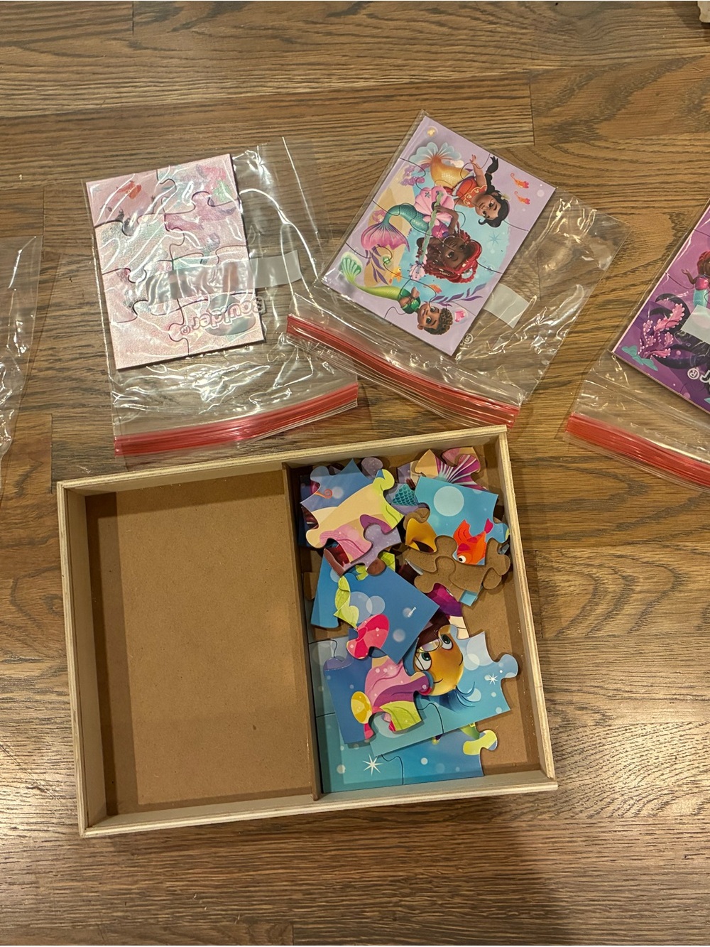 Kids Wooden Puzzle Set - Pink & Blue Mermaid Pieces